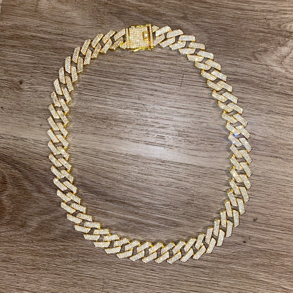 Iced out 24 in gold plated diamond necklace